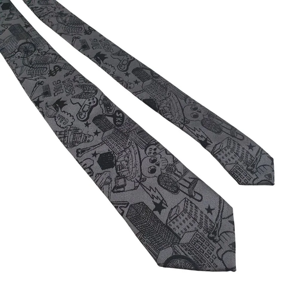 Old Navy Boy Junior Slim Graphic Tie Gray Black 2.5 Inches Wide Child Gift Gamer